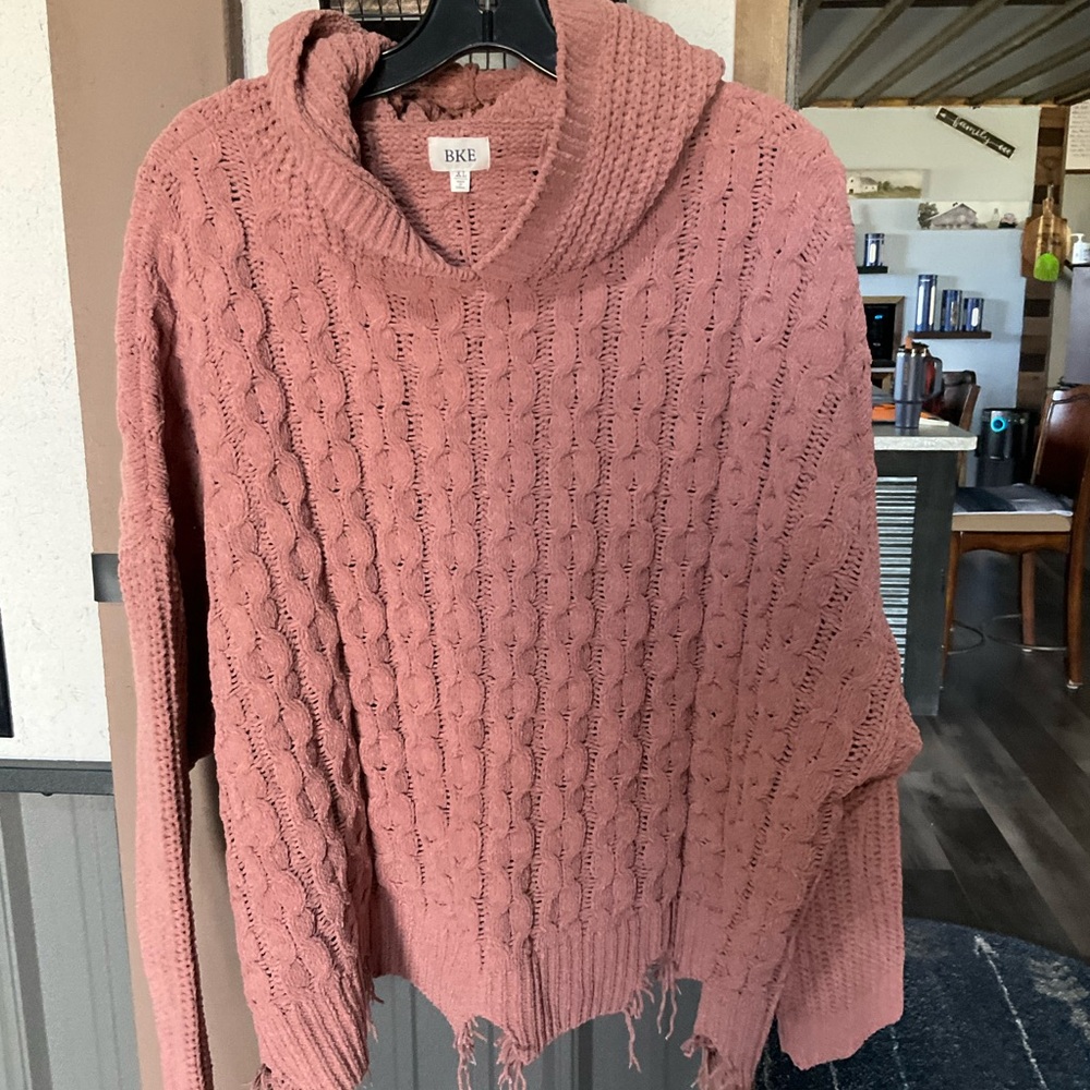 BKE Rose Cable Knit Cowl Neck Sweater
